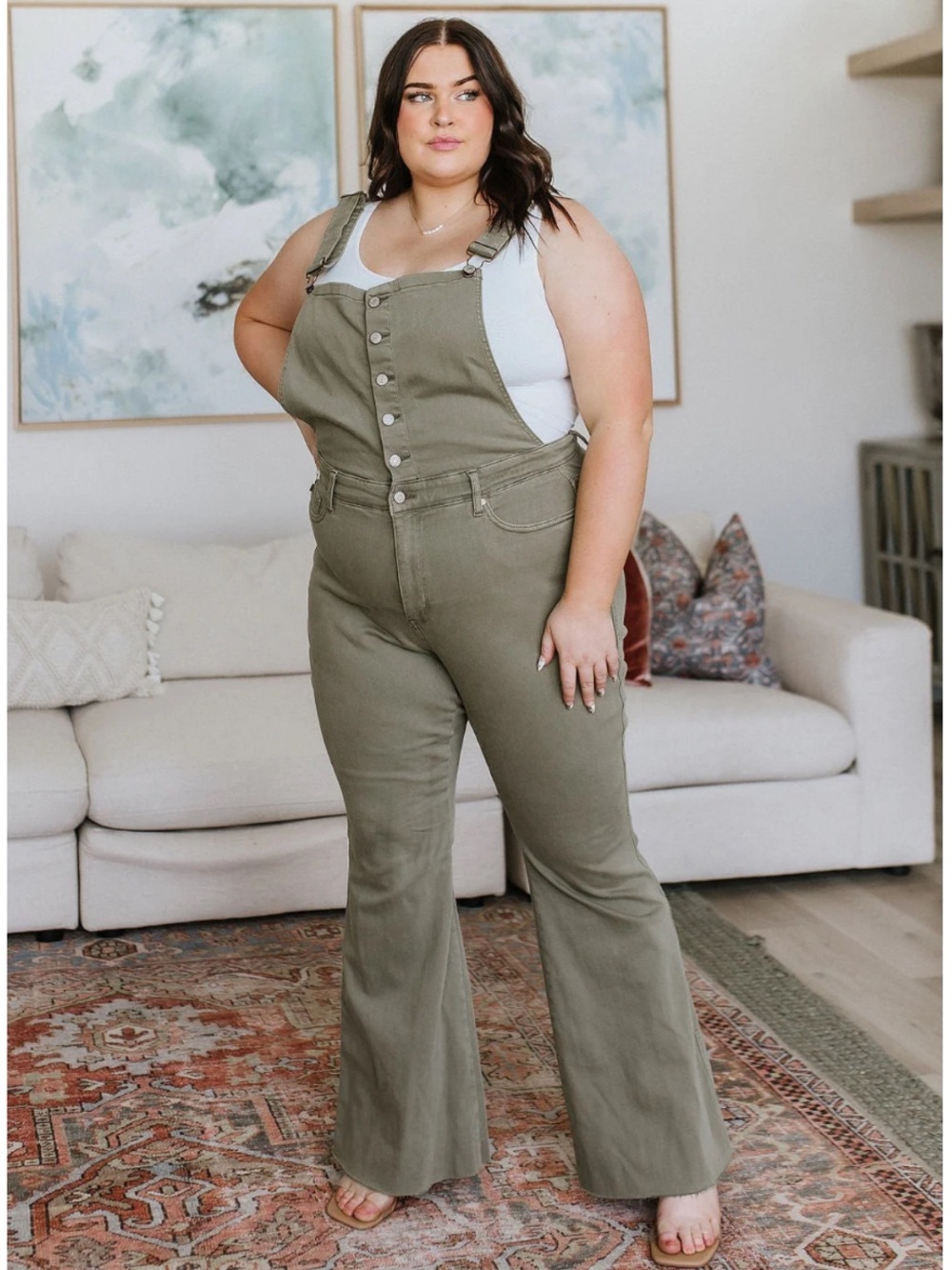 Judy Blue Control Top Release Hem Overalls in Olive